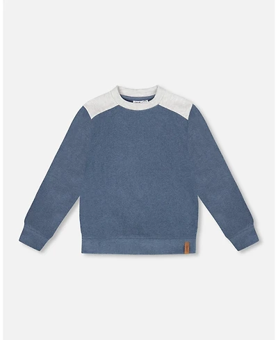 Deux par Boy Super Soft Long Sleeve Flat Back Rib Top with Elbow Patches Navy Blue - Child