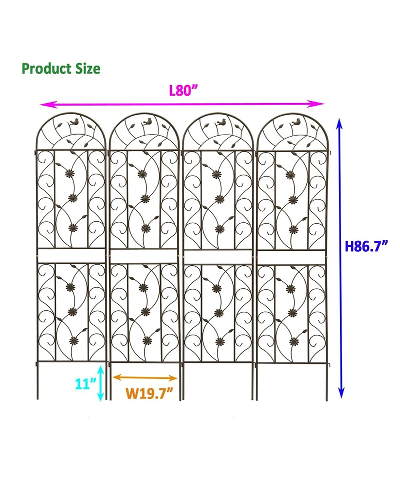 Streamdale Furniture Metal Garden Trellis 86.7" Climbing Plant Support (4 Pack)