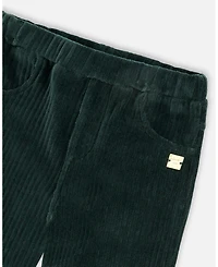 Deux par Big Girls Stretch Velour Rib Treggings Dark Green