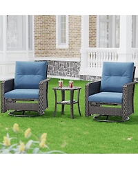 Vlsrka 3-Piece Outdoor Swivel Wicker Rocking Chair Set