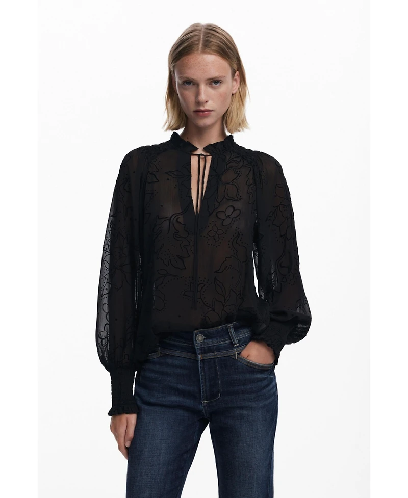 Desigual Women's Flocked sheer blouse