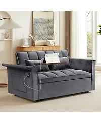 Streamdale Furniture 3-in-1 Foldable Velvet Sofa Bed w/ Storage & Usb - Dark Grey