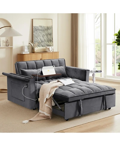 Streamdale Furniture 3-in-1 Foldable Velvet Sofa Bed w/ Storage & Usb - Dark Grey