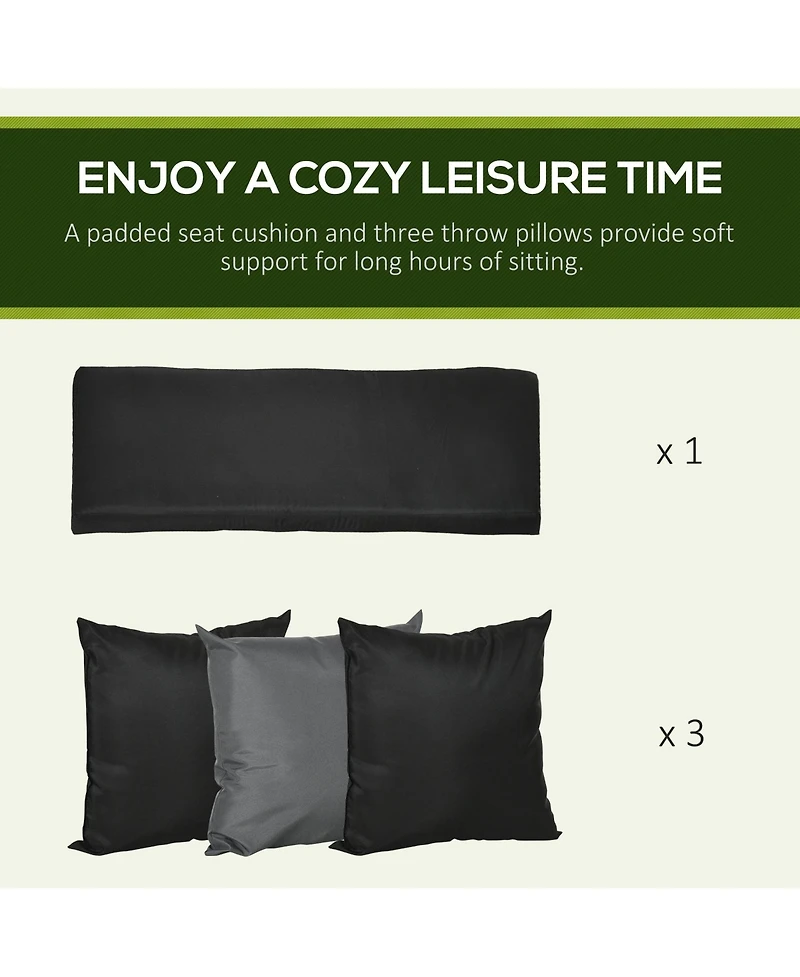 Flynama 3-Seat Patio Swing Chair, Porch Swing Glider with Cushion, 3 Throw Pillows & Adjustable Canopy for Porch, Garden, Poolside, Backyard, Black