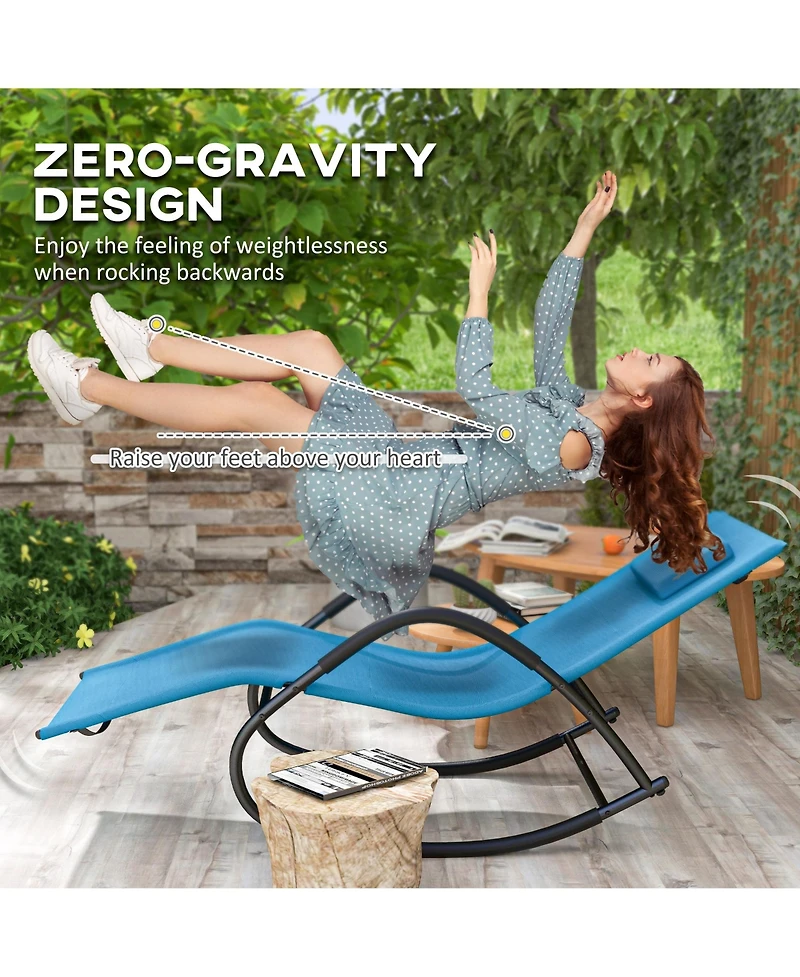Flynama Rocking Chair, Zero Gravity Patio Chaise Sun Lounger, Outdoor Rocker, Uv Water Resistant, Pillow for Sunbathing, Lawn, Garden or Pool, Light B