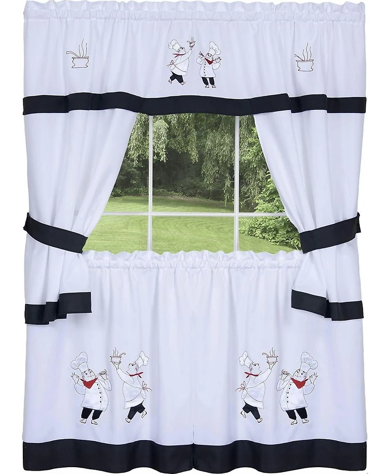 Kate Aurora Gourmet Pastry Chef Complete 5 Piece Cottage Kitchen Curtain Swag Valance & Tier Set - 58 in. W x 36 in. L