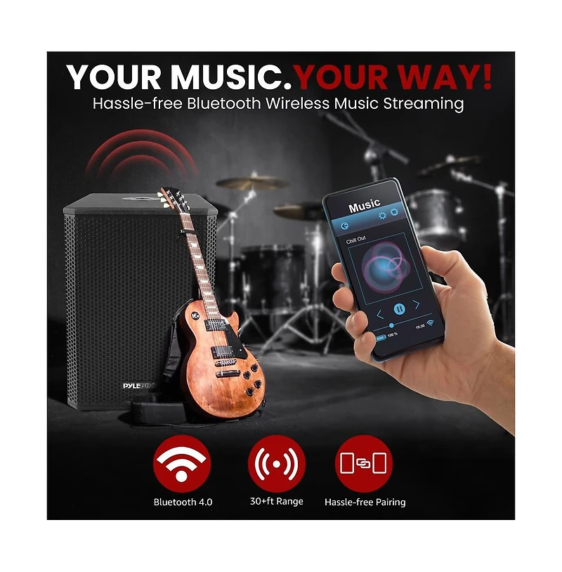 Pyle 12'' 1600W Active Powered Subwoofer Box System with Professional Design