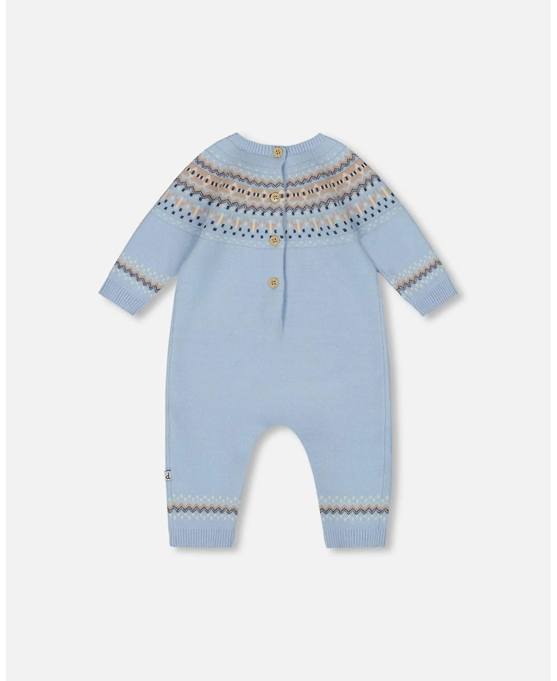 Deux par Baby Boy Knitted Jacquard Romper Light Blue