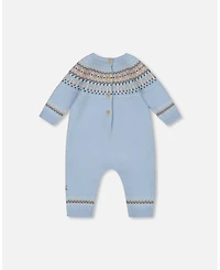 Deux par Baby Boy Knitted Jacquard Romper Light Blue