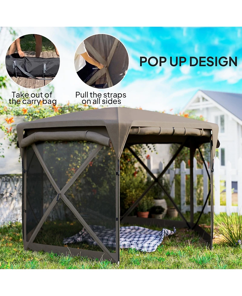 Outsunny 11ft Pop Up Gazebo Screen Tent with Removable Roof, Dark
