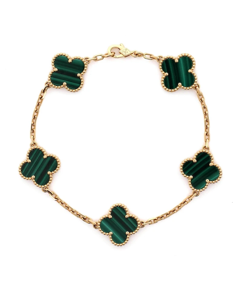 Pre-Owned Van Cleef & Arpels Vintage Alhambra 5 Motifs Bracelet 18K Gold and Malachite