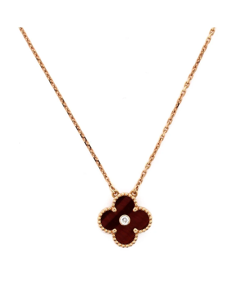 Pre-Owned Van Cleef & Arpels Vintage Alhambra Pendant Necklace 18K Rose Gold and Tiger Eye with Diamond