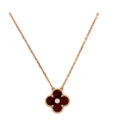 Pre-Owned Van Cleef & Arpels Vintage Alhambra Pendant Necklace 18K Rose Gold and Tiger Eye with Diamond