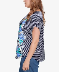 Ruby Rd. Plus Floral Stripe Jersey Top