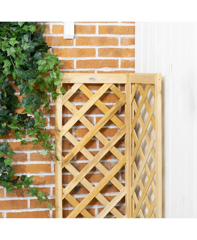 Outsunny Raised Garden Bed, Wooden Planter with Trellis for Vine Climbing