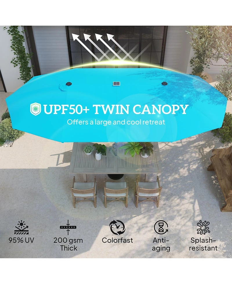 Outsunny 15ft Patio Umbrella Solar Lights UPF50+ Outdoor