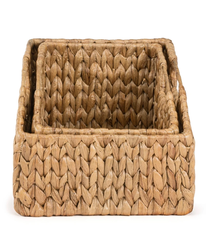 Havanah Southwestern Hand-Woven Hyacinth Slanted Pantry Baskets with Handles (Set of 2)