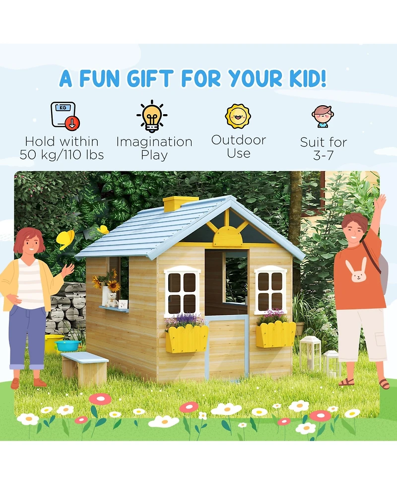 Outsunny 44.5" Wooden Playhouse for Kids Outdoor Garden Pretend Play Games