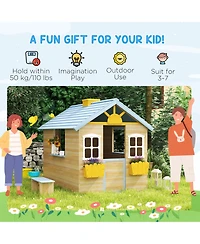 Outsunny 44.5" Wooden Playhouse for Kids Outdoor Garden Pretend Play Games