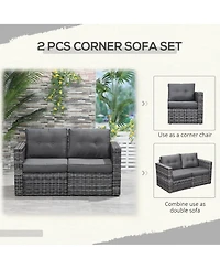 Outsunny 2-Piece Outdoor Pe Rat Patio Corner Sofa Loveseat