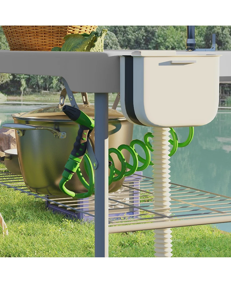 Outsunny Folding Fish Cleaning Table Camping Sink Table with Faucet,