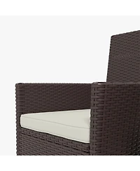Outsunny 2PC Patio Rat Wicker Dining Armrest Chairs Furniture W/ Cushions