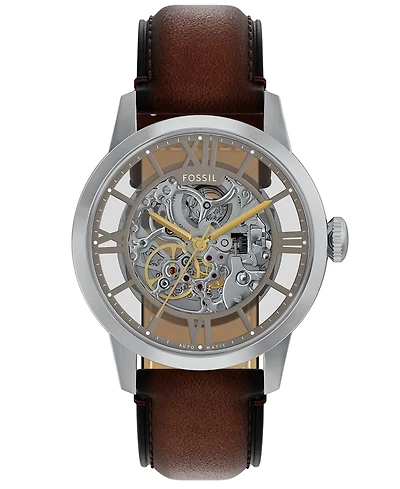 Fossil Men's Townsman Automatic Brown Leather Watch, 44mm