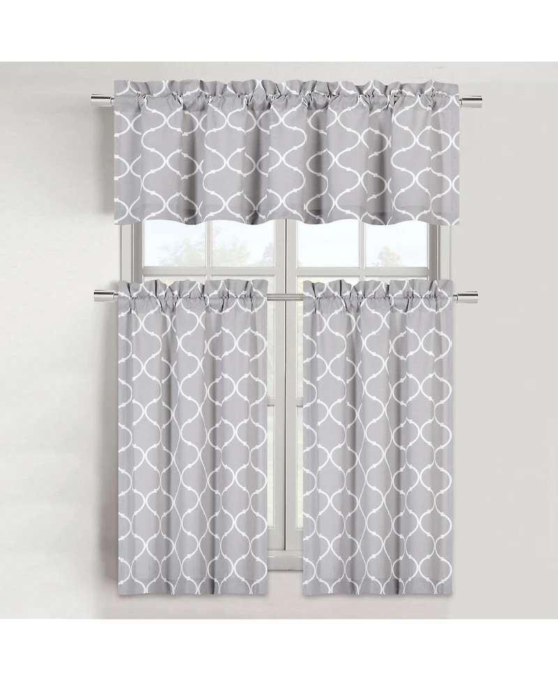 Kate Aurora Shabby Lattice Cotton Blend Kitchen Curtain Tier & Valance Set - 56 in. W x 36 L, Yellow