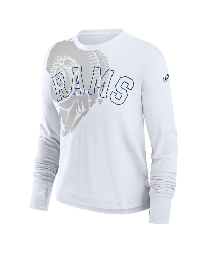 Nike Women's White Los Angeles Rams Layered Logo Cropped Long Sleeve Fashion T-Shirt