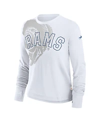 Nike Women's White Los Angeles Rams Layered Logo Cropped Long Sleeve Fashion T-Shirt