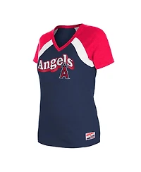 New Era Women's Navy Los Angeles Angels Heathered Raglan V-Neck T-Shirt