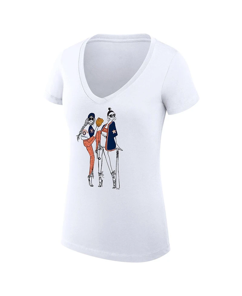 G-iii 4Her by Carl Banks Women's White Houston Astros Baseball V-Neck Fitted T-Shirt