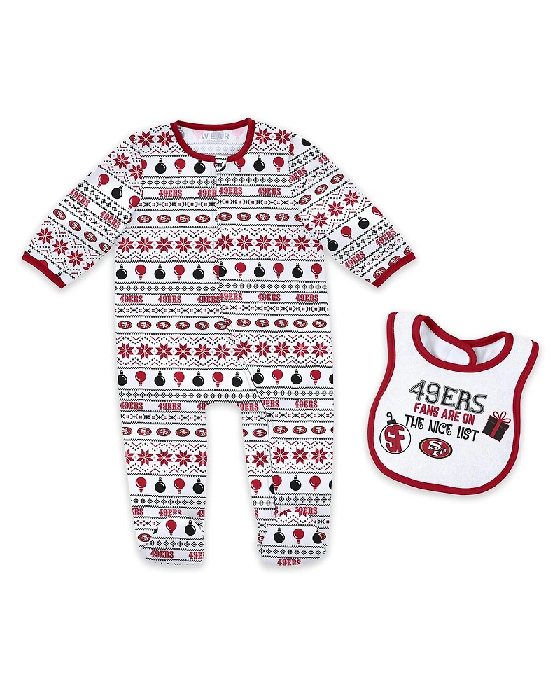 Wear by Erin Andrews Baby Boys and Girls San Francisco 49ers Allover Print Full-Zip Sleeper with Bib Set