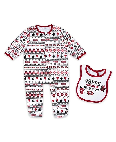 Wear by Erin Andrews Baby Boys and Girls San Francisco 49ers Allover Print Full-Zip Sleeper with Bib Set
