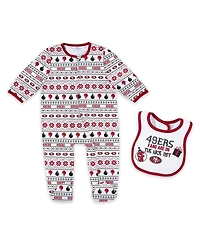 Wear by Erin Andrews Baby Boys and Girls San Francisco 49ers Allover Print Full-Zip Sleeper with Bib Set