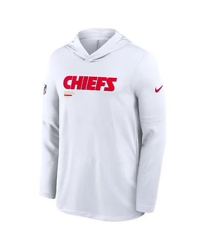 Nike Men's White Kansas City Chiefs Sideline Pure Fury Performance Long Sleeve Hoodie T-Shirt