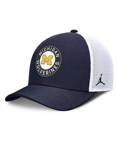 Jordan Men's Navy/White Michigan Wolverines Rise Primetime Performance Trucker Adjustable Hat