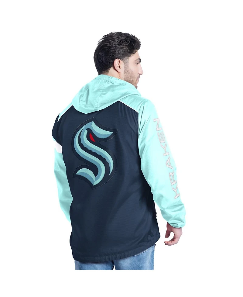 G-iii Sports by Carl Banks Men's Deep Sea Blue/Light Blue Seattle Kraken Lateral Half-Zip Hoodie Jacket