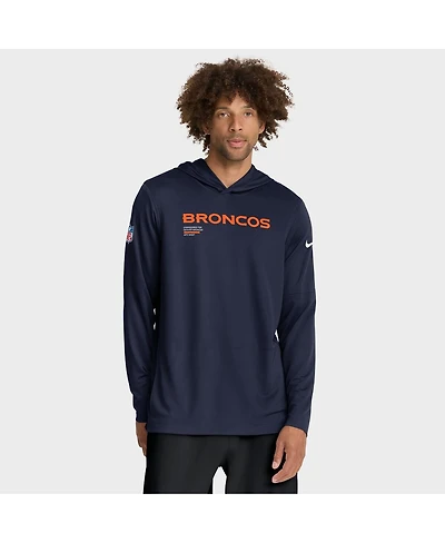Nike Men's Navy Denver Broncos Sideline Pure Fury Performance Long Sleeve Hoodie T-Shirt