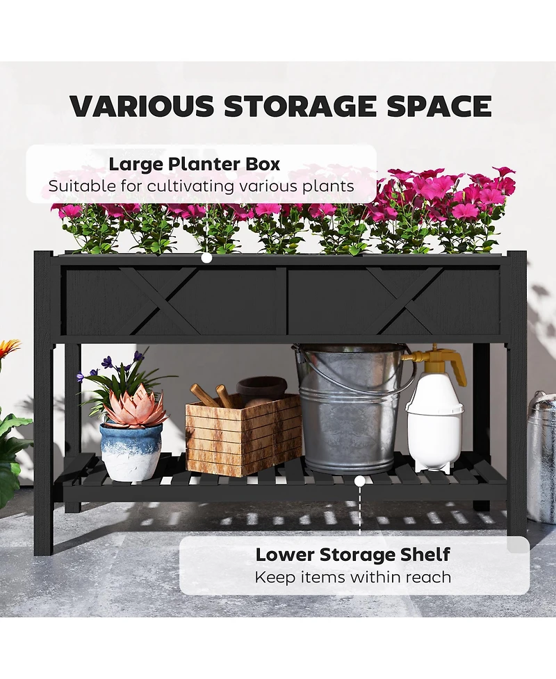 Outsunny Elevated Wood Garden Bed, 47 x 22 31.5in Flower Box,
