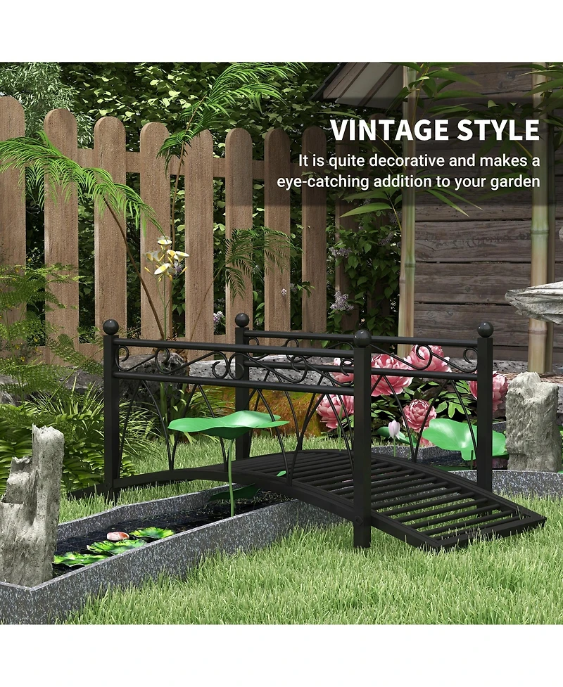 Outsunny 3.3' Metal Arch Zen Garden Bridg with Safety Siderails