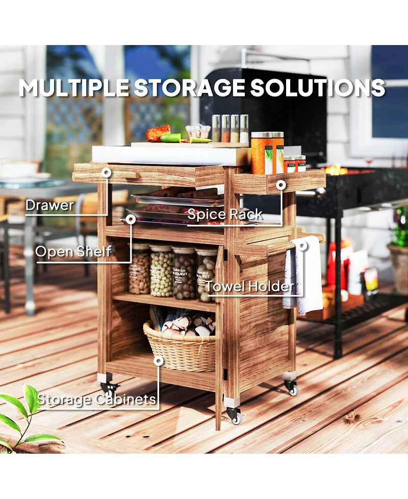 Outsunny Grill Cart, Stainless Steel Top Kitchen Island with Drawer,