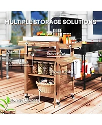Outsunny Grill Cart, Stainless Steel Top Kitchen Island with Drawer,