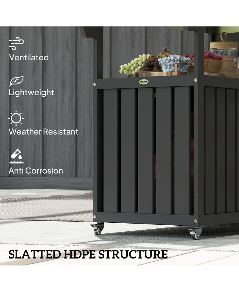 Outsunny Outdoor Bar Cart with Storage, Hdpe Kitchen Cart,