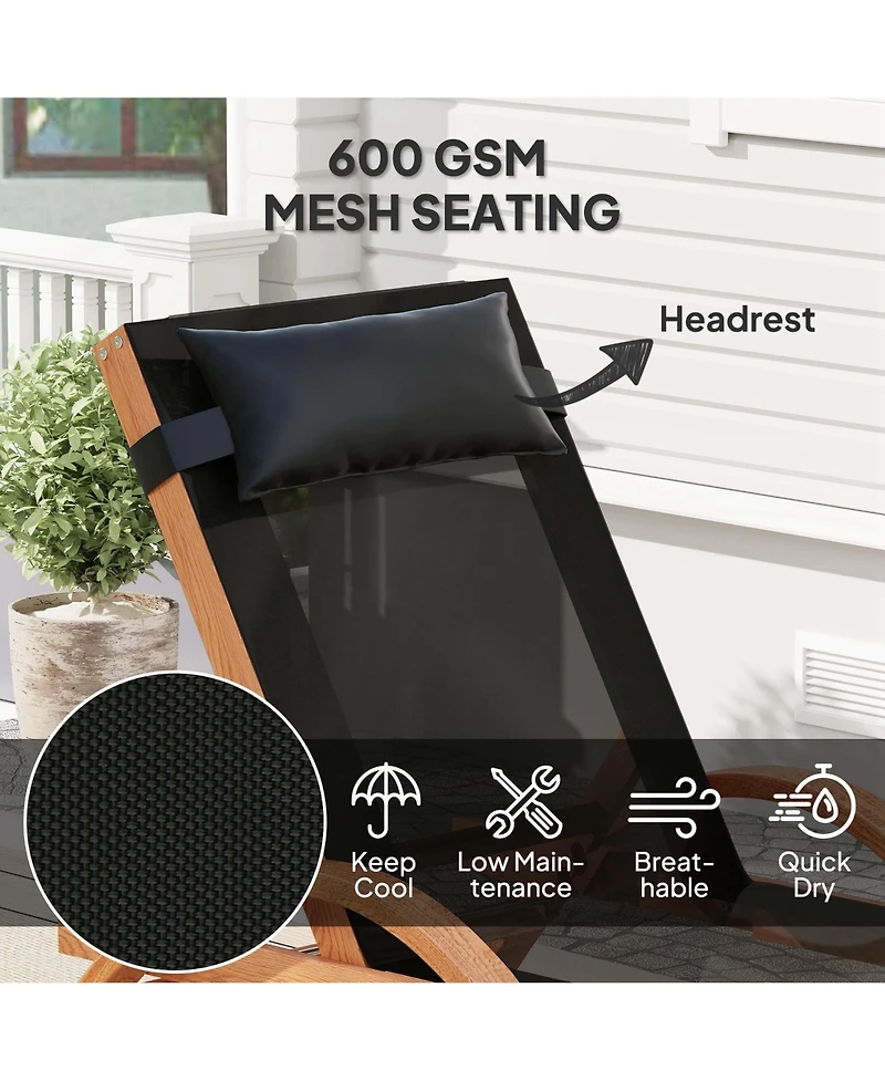 Outsunny Larch Wood Lounge Chair, 4-Level Adjustable ning