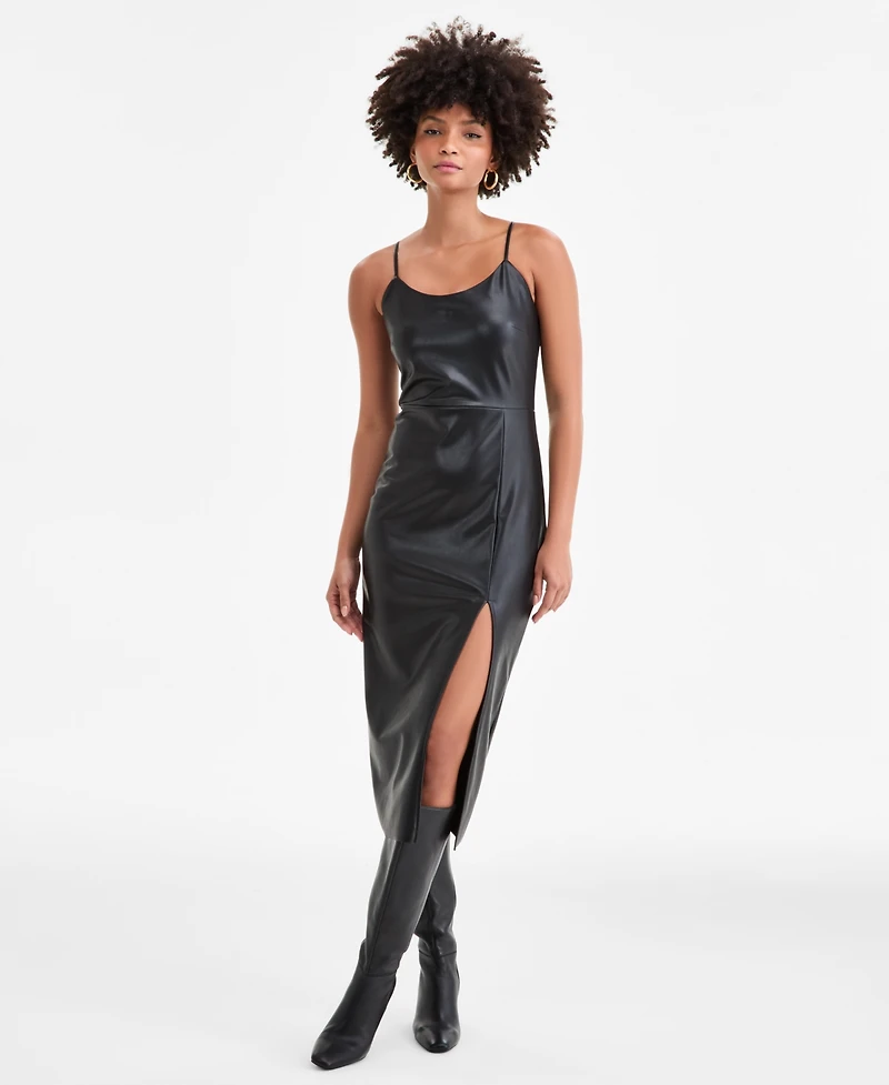 Bar Iii Women's Faux-Leather Midi Dress, Macy's Exclusive