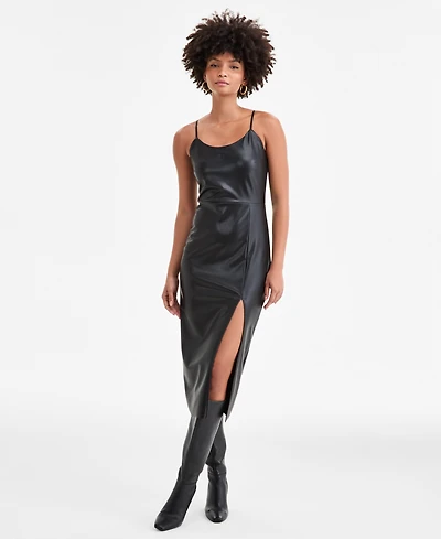 Bar Iii Women's Faux-Leather Midi Dress, Macy's Exclusive