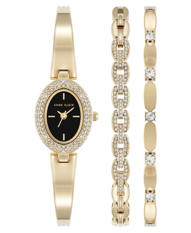 Anne Klein Women's Quartz Gold-Tone Metal Alloy Bracelet Watch Set, 18mm