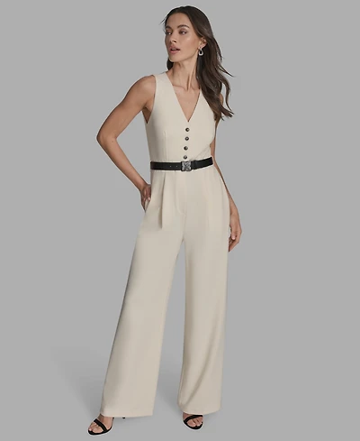 Bcbg Women's Belted V-Neck Sleeveless Jumpsuit