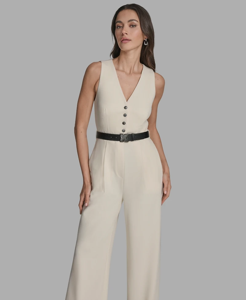 Bcbg Women's Belted V-Neck Sleeveless Jumpsuit